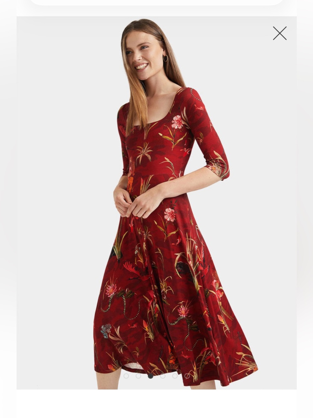 Desigual Burgundy Whimsical Floral Scoop-Neck Midi Dress